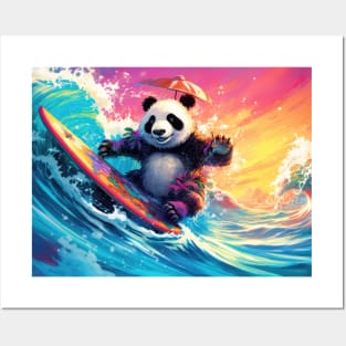 Radical Pandamonium: Hilarious Panda Riding the Waves of Fun Posters and Art